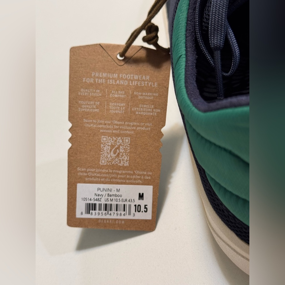 OluKai Punini NWT Court Sneakers Men Size 10.5 Blue Green Leather Suede Shoes - Picture 4 of 11